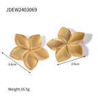 Light Luxury 18K Plated Stainless Steel Golden Flower Leaf Design Earrings Ring Set Women Vintage Fashion Personality Jewelry