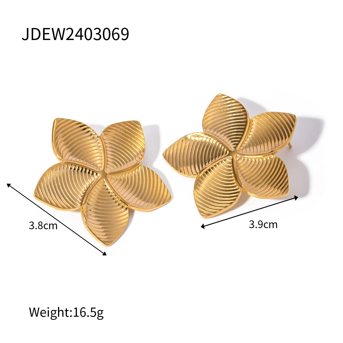 Light Luxury 18K Plated Stainless Steel Golden Flower Leaf Design Earrings Ring Set Women Vintage Fashion Personality Jewelry