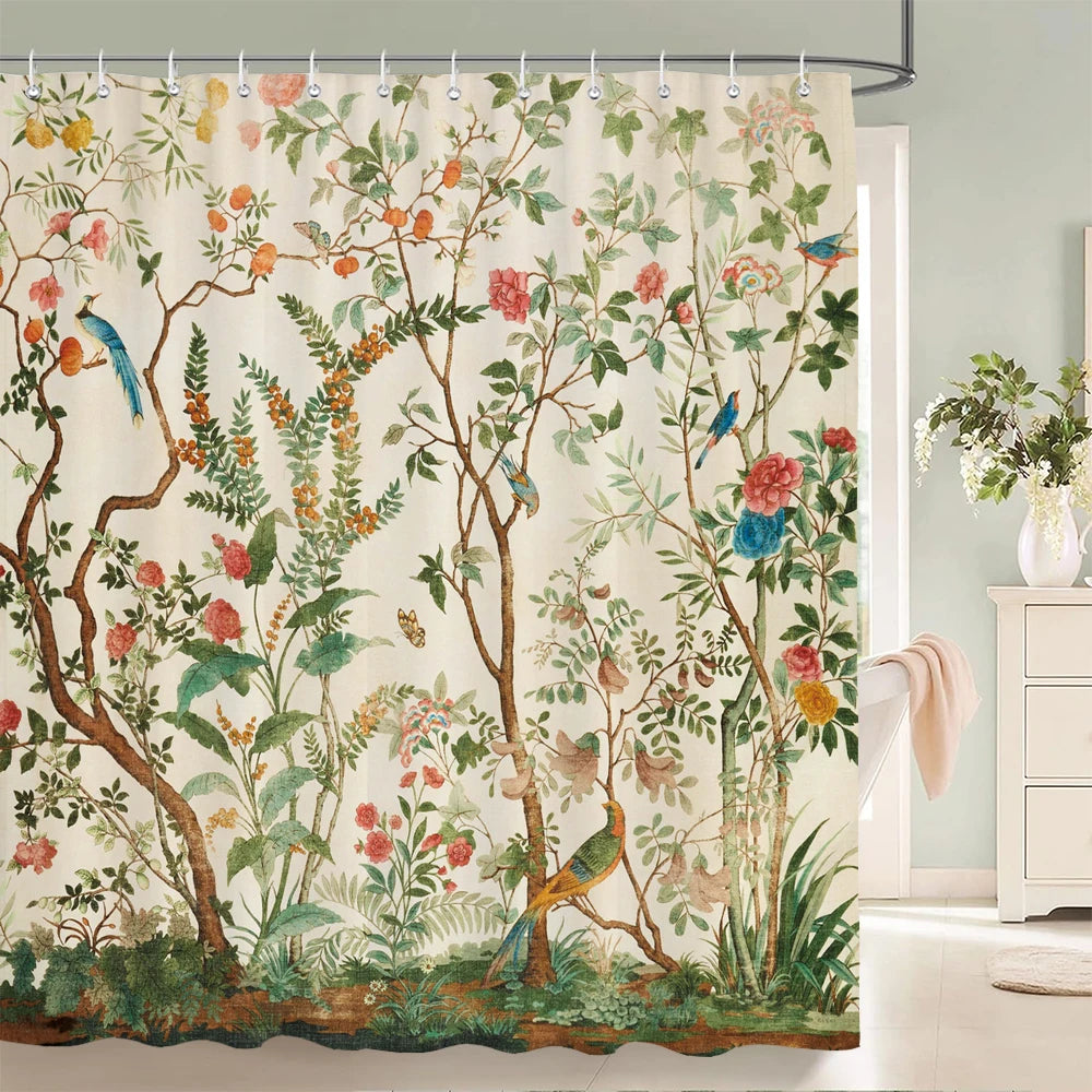Flowers and Birds pattern Shower Curtain 3D Bath Screen Waterproof Fabric Bathroom Decor 240X180cm With Hook Shower Curtains