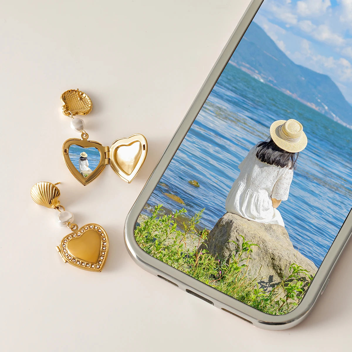 18k Gold Plated Conch Shell Love Heart Photo Box Eardrops Earring Stainless Steel Women Rust Proof Gala Gift Jewelry