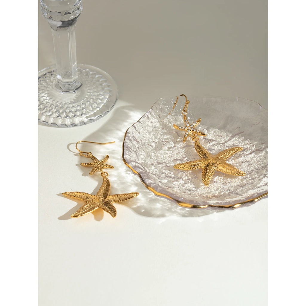 Beach Anti Allergic Stainless Steel 18K Starfish Ocean Style Hook Earrings Women Rust-proof Attractive Jewelry Accessories