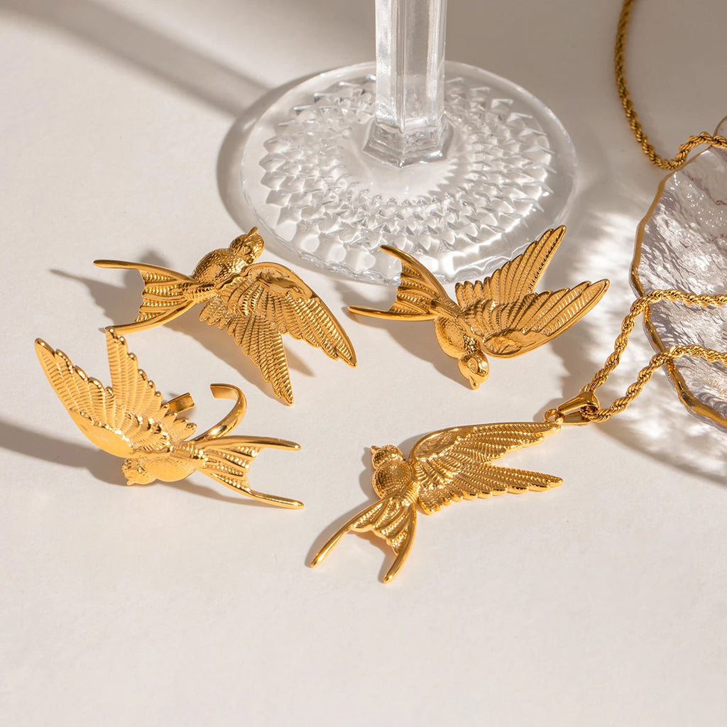 18K Stainless Steel Stylish Vintage Peace Dove Design Earrings Rings Necklaces Women Trendy Charm Metal Chic Statement Jewelry