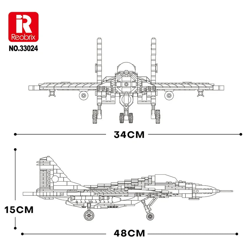 1290PCS MIG-29 Jet Fighter Building Blocks Diy Military Fighter Model Assembly Bricks Desktop Decoration Holiday Gifts Kids Toys
