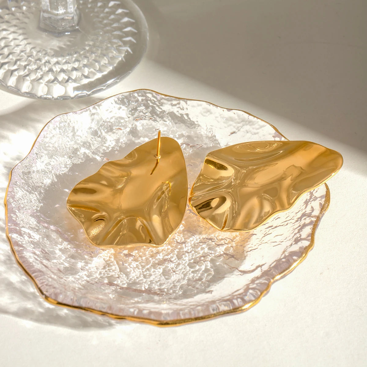 18K forgyldt hammer korn uregelmæssig konkav konveks vand krusning øreringe kvinder rustfrit stål charme fe smykker