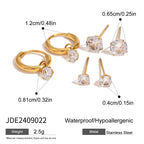 3 Pairs Per Card Stainless Steel White Zircon With Plain Circle Hoop Earrings 18K PVD Plated Anti Allergic Rust Proof Jewelry