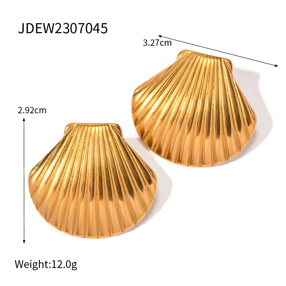 Sea Starfish Shell Series Vintage 18K Gold Plated Open Ring Stud Earrings Stainless Steel Statement Waterproof Jewelry Women
