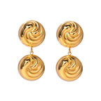 Brincos de Pingente Redondo Convexo com Fio Banhados a Ouro 18K em Aço Inoxidável Personalidade Declaração Estilo Joias Femininas à Prova d'Água