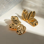 Stainless Steel Vintage Exaggerate Three Petal Stud Earrings PVD 18k Plated High Quality Free Temperament Charm Jewelry Women