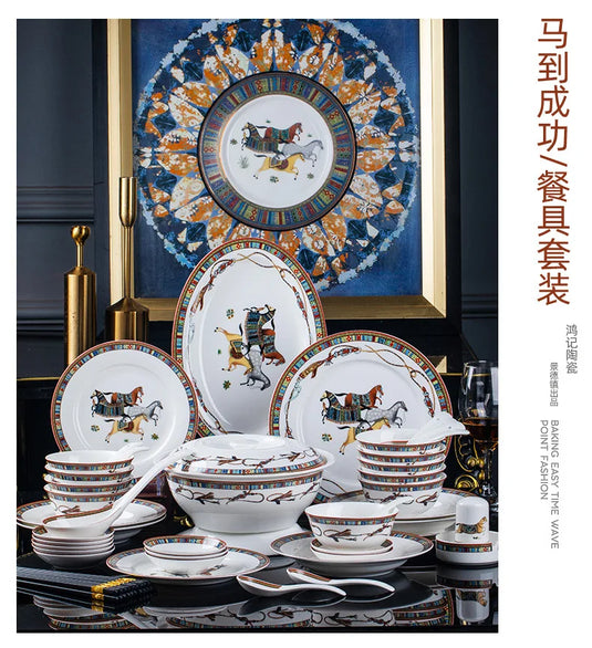 Vaisselle en céramique Jingdezhen de style européen, bols, plats et assiettes pour usage domestique