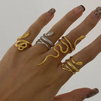 Creativity 18K Gold Plated Stainless Steel Serpentine Snake Shaped Series Open Ring Women Anti Allergic Charm Daily Jewelry