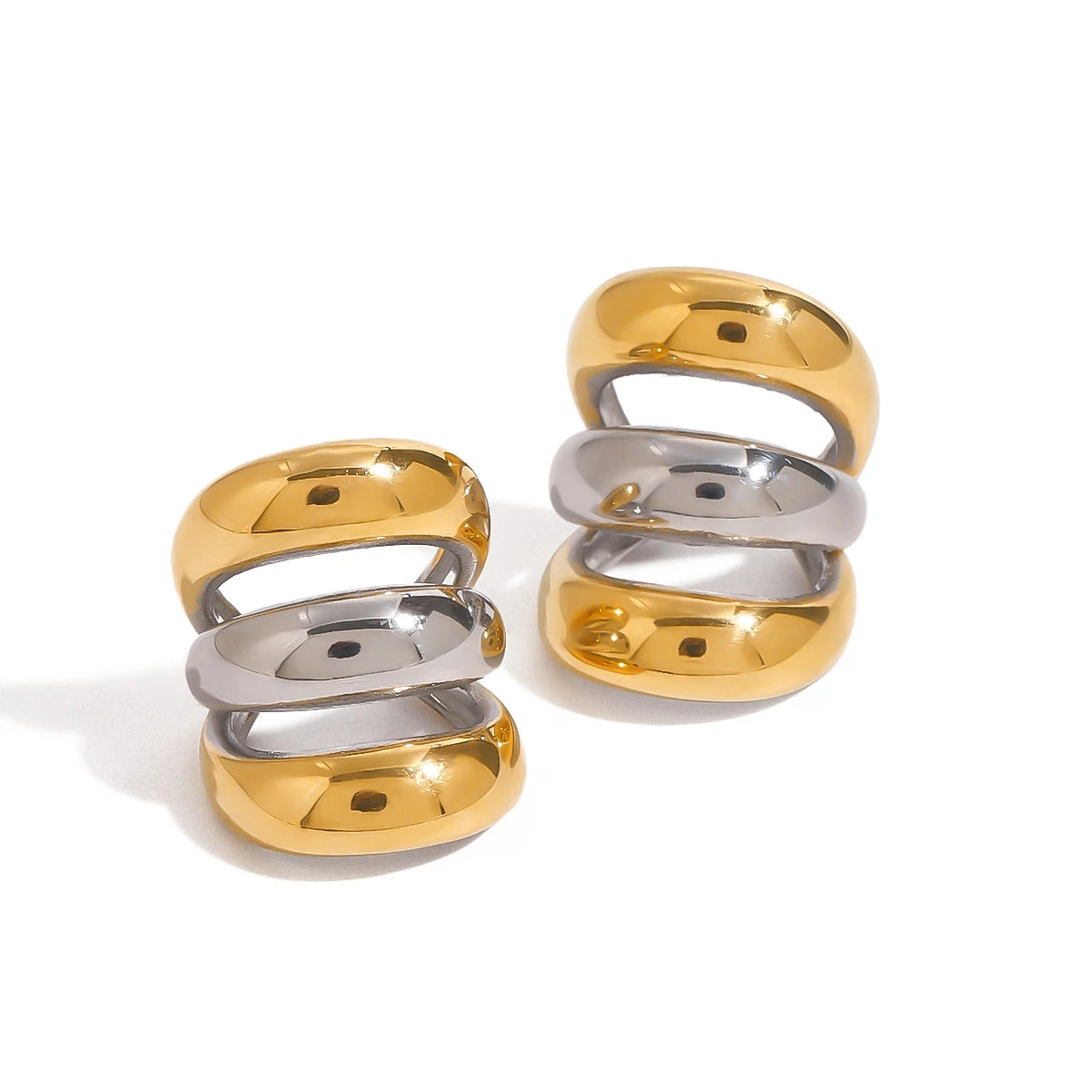 Zora Brinco de Orelha Três Camadas Aço Inoxidável Cor Correspondente Brincos de Pressão Sem Furo para Mulheres Joia de Moda de Metal para Cartilagem
