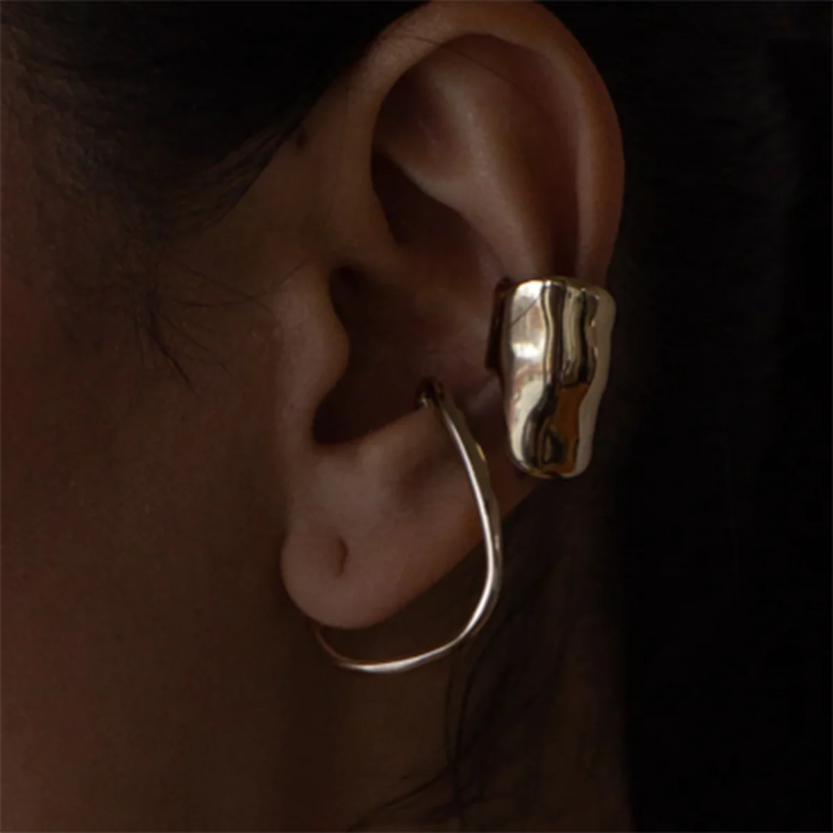 18k Goud Vergulde Roestvrijstalen Minimalistische Onregelmatige Gladde Oorclip Voorkomt Allergie Temperament Mode Charme Sieraden