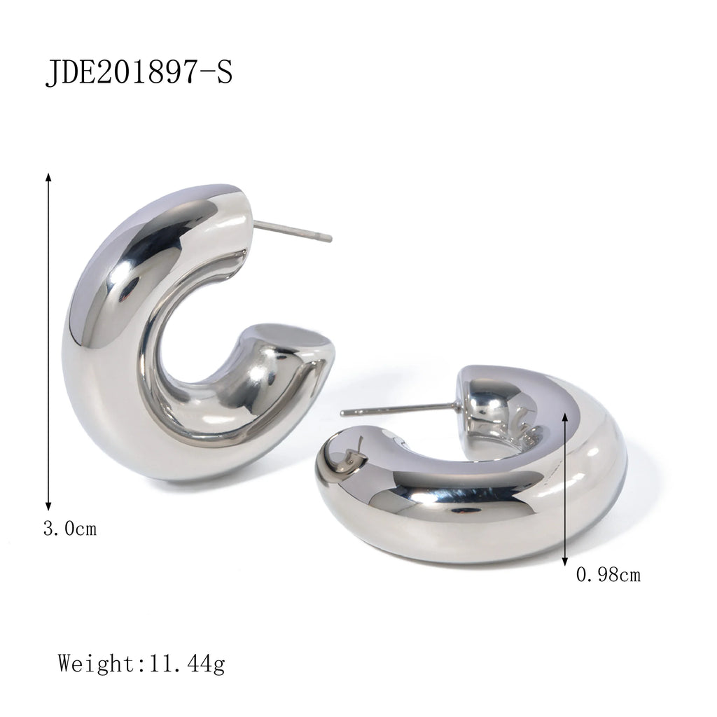 Minimalistischer geometrischer, pummeliger, hohler C-förmiger Ohrring aus Edelstahl, Statement-Metallstruktur, Charme-Schmuck für Frauen
