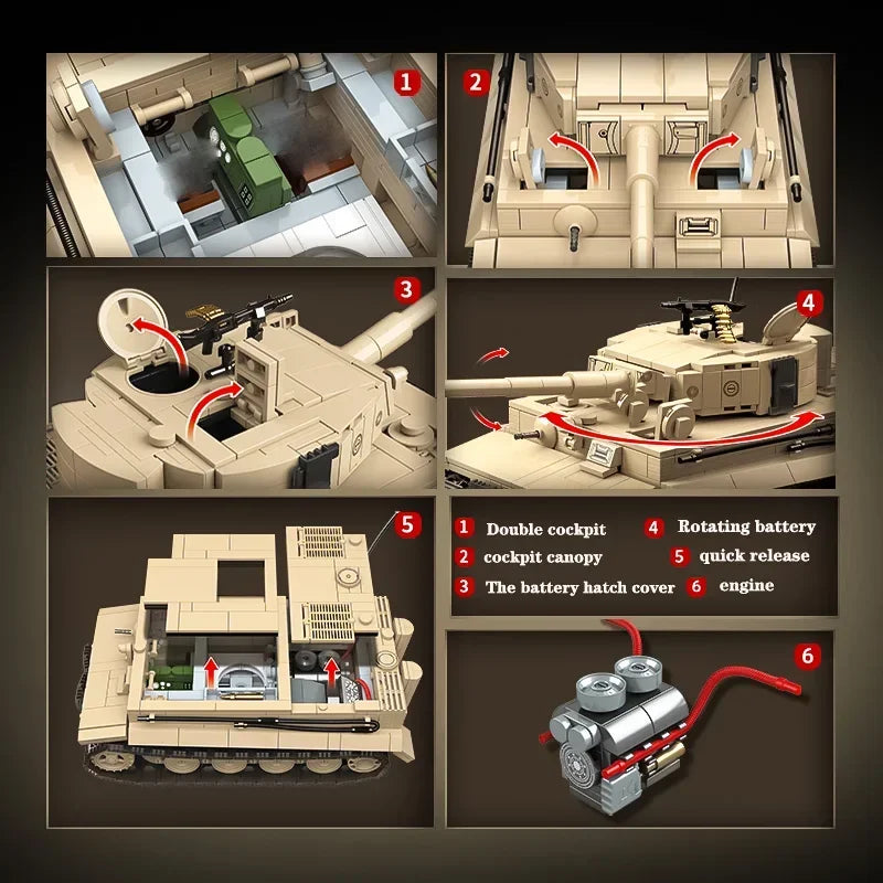 Military WW2 Tiger I Heavy Tank Building Blocks KV-2 Panther Tanks Army Weapons Soldiers Bricks Kids Toys Children Birthday Gift