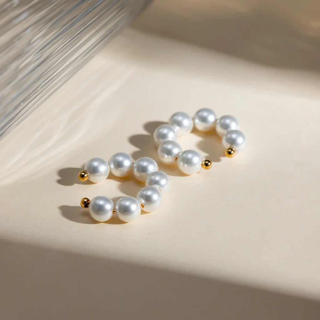 Minimalistisk stor perle C-formet øreclip Chic 18K rustfrit stål Minimalistisk vandtæt Kvinder Højkvalitets бижутерия Festgave