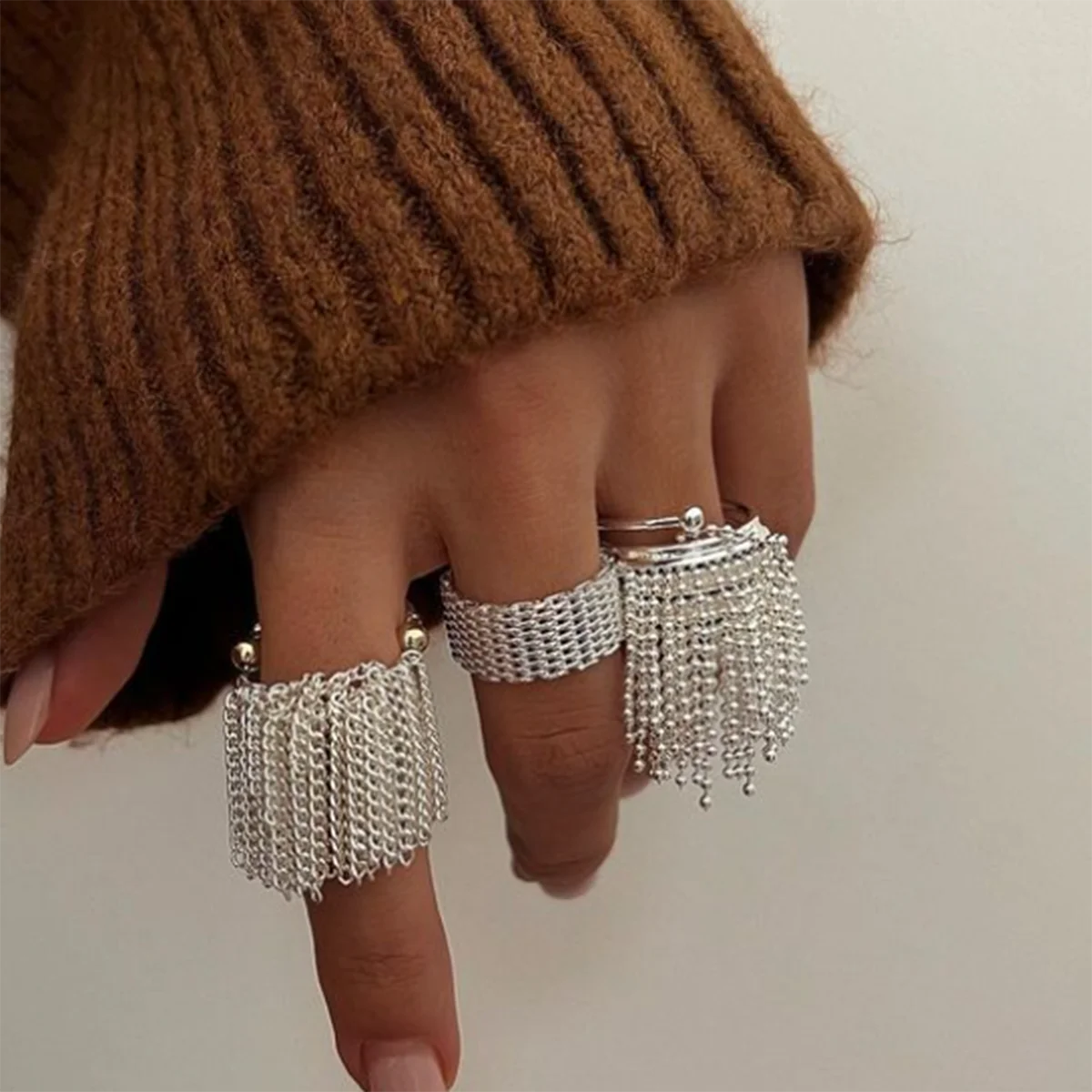 Bague à franges en chaîne délicate couleur or et argent, acier inoxydable plaqué PVD 18K léger et confortable, bijoux élégants pour femmes de haute qualité