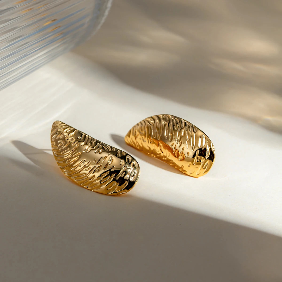 Vintage 18K Gold Plated Water Drop Shaped Irregular Texture Earrings Stainless Steel Statement Stylish Waterproof Jewelry Women