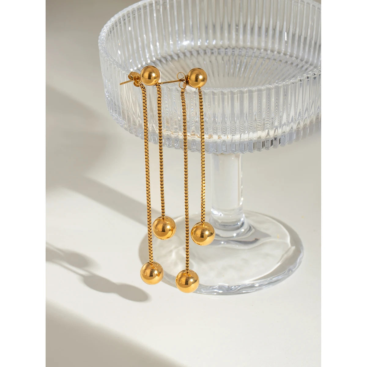 Vandtæt metal tekstur rustfrit stål kæde rund stål perle øreringe 18K guldbelagt charme mode smykker Bijoux Femme