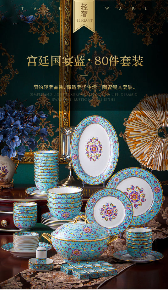 Ensemble de bols et plats Jingdezhen ensemble de vaisselle en céramique émaillée de couleur palais ensemble de vaisselle en os ensemble de vaisselle en os combinaison d'assiettes