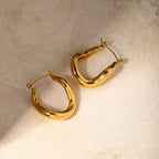 18k Gold Plated Delicate Stainless Steel Wavy Design U-shaped Hoop Earrings Light Cozy Jewelry for Women