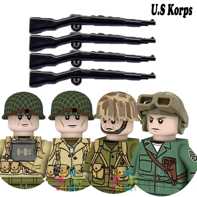 Kids Toys WW2 Building Blocks 4pcs/set US UK Soviet Soldiers Mini Action Figures Educational Toys For Kids Boys Christmas Gifts