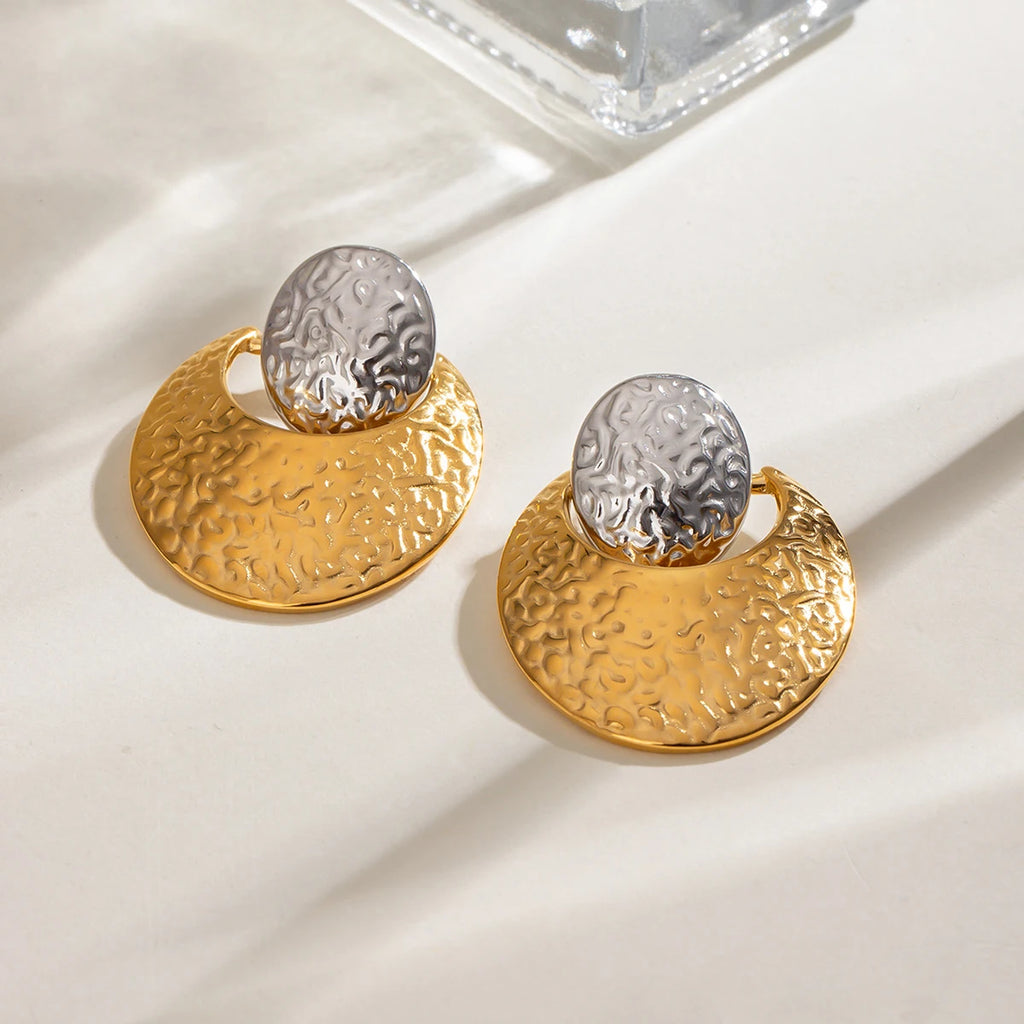 Creative 18k Gold Plated Stainless Steel Color Matching Retro Oval Earrings Women Temperament Rust Proof Stylish Jewelry