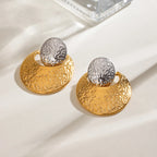 Creative 18k Gold Plated Stainless Steel Color Matching Retro Oval Earrings Women Temperament Rust Proof Stylish Jewelry