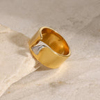 Color Matching 18k Gold Plated Stainless Steel Gold Silver Tearing Notch Ring Women Personalized Rust Proof Stylish Jewelry