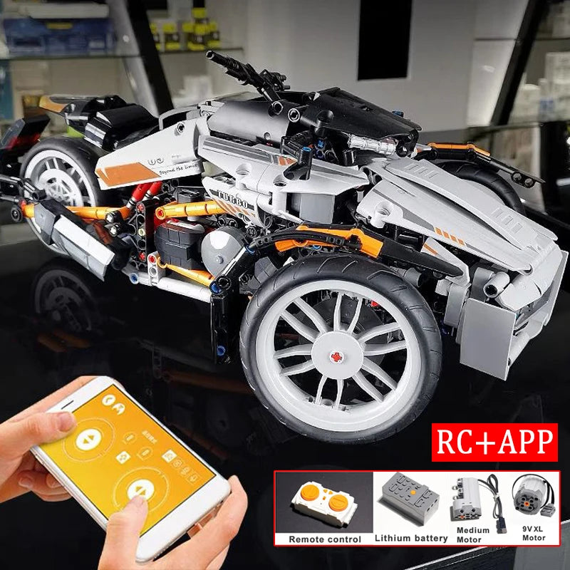1228Pcs City Technical APP Remote Control Moter Power Motorcycle Building Block Bricks MOC Motorbike Model Boy Toy for Kids Gift