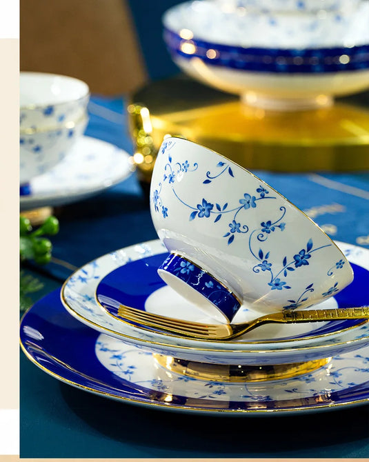 Jingdezhen ceramic tableware, bowl and plate combination set, bone china tableware for household use