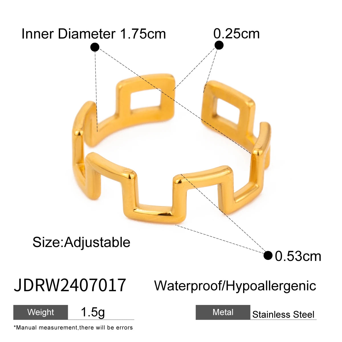 18K PVD minimalistischer rostfreier Edelstahl quadratischer Citadel-Open-End-Ring für Damen stilvoller täglicher antiallergischer Schmuck