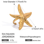 Creative 18k Gold Plated Hammer Grain Starfish Pendant Necklace Earrings Stainless Steel Women Anti Allergic Charm Jewelry