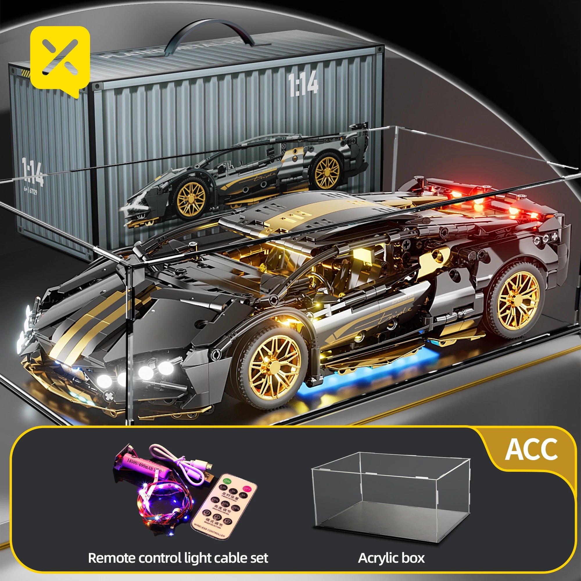 ToylinX 1:14 Supercar Building Block Toy Optional Power Group 14+ Technology Design Christmas Gift for Adults and Kids With Box