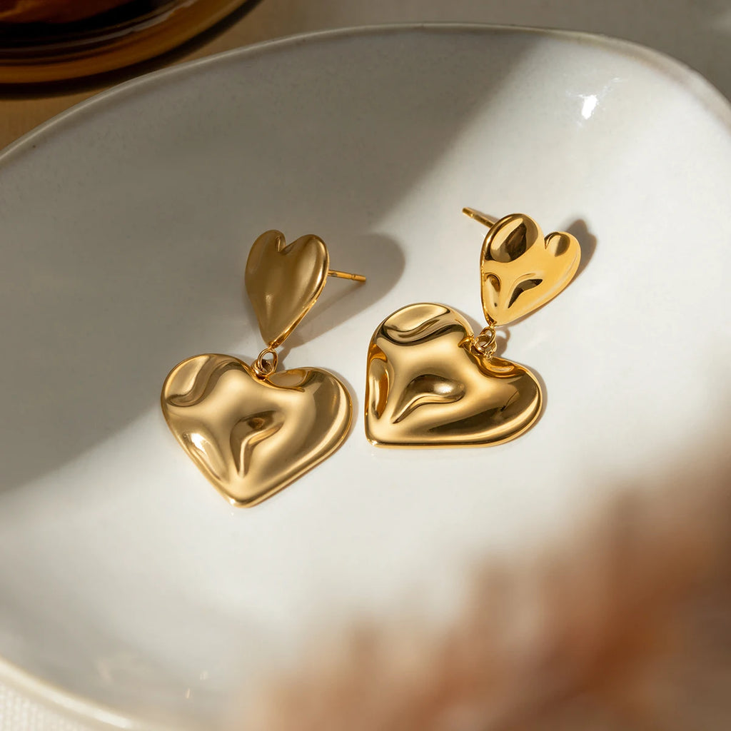 Geometrisk minimalistisk rustfrit stål hammer korn kærlighed hjerte vedhæng øreringe statement metal tekstur charm smykker til kvinder