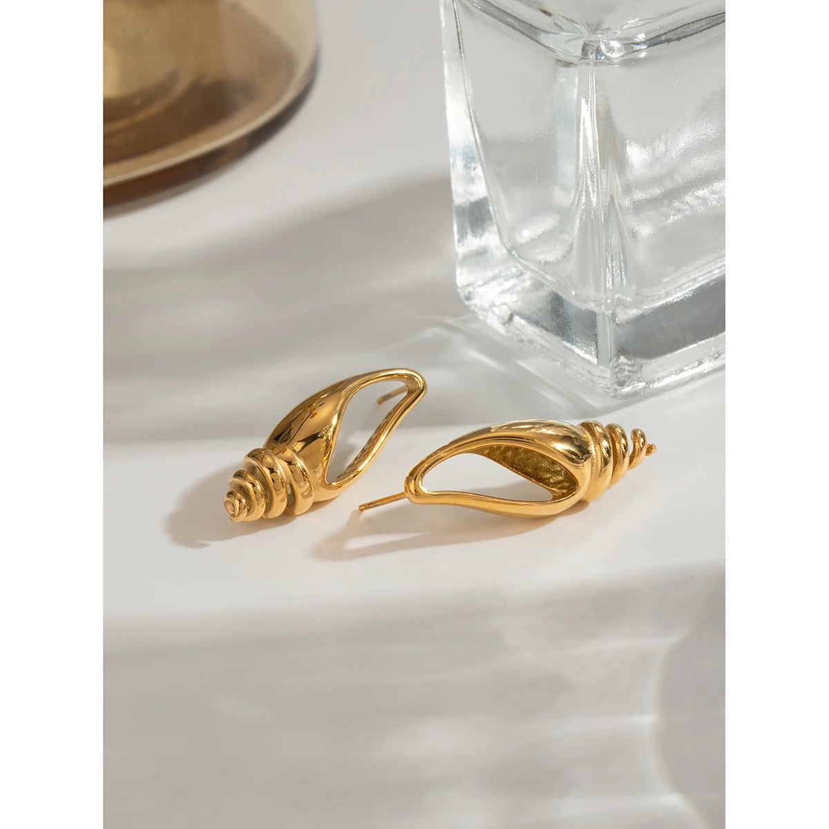 Roestvrijstalen eenvoudige kubieke lange uitsnede schelp oorbellen voorkomen allergie metaal 18K goud PVD gecoate sieraden bijoux cadeau
