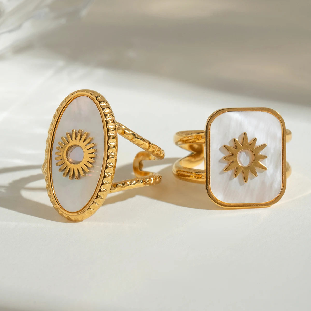 Minimalist 18K Stainless Steel Waterproof Round Shell Hammer Grain Opening Ring Women Anti Allergic Elegant Charm Daily Jewelry