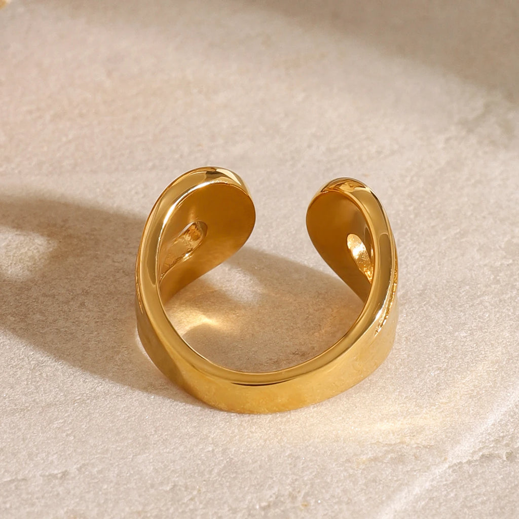 Modischer Edelstahl-Metallring mit gestreiftem Durchbruch, offenem Ende, 18K PVD-beschichtet, wasserdicht, rostfrei, Schmuckgeschenk