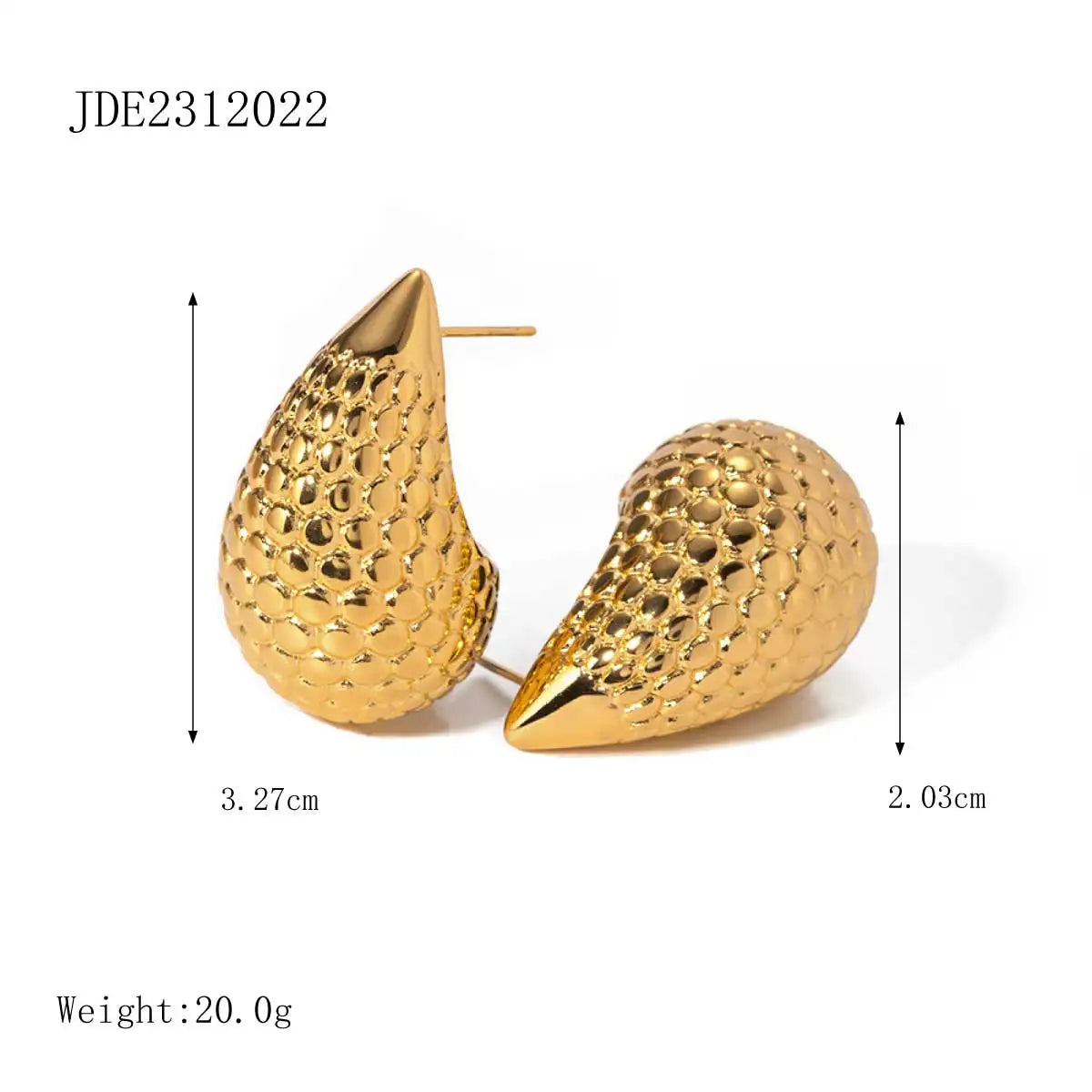 Rustfrit stål minimalistisk 18 karat guld mode tekstureret vanddråbe øreringe Rustfri kvinder Trendy charme Stilfuld gallagave