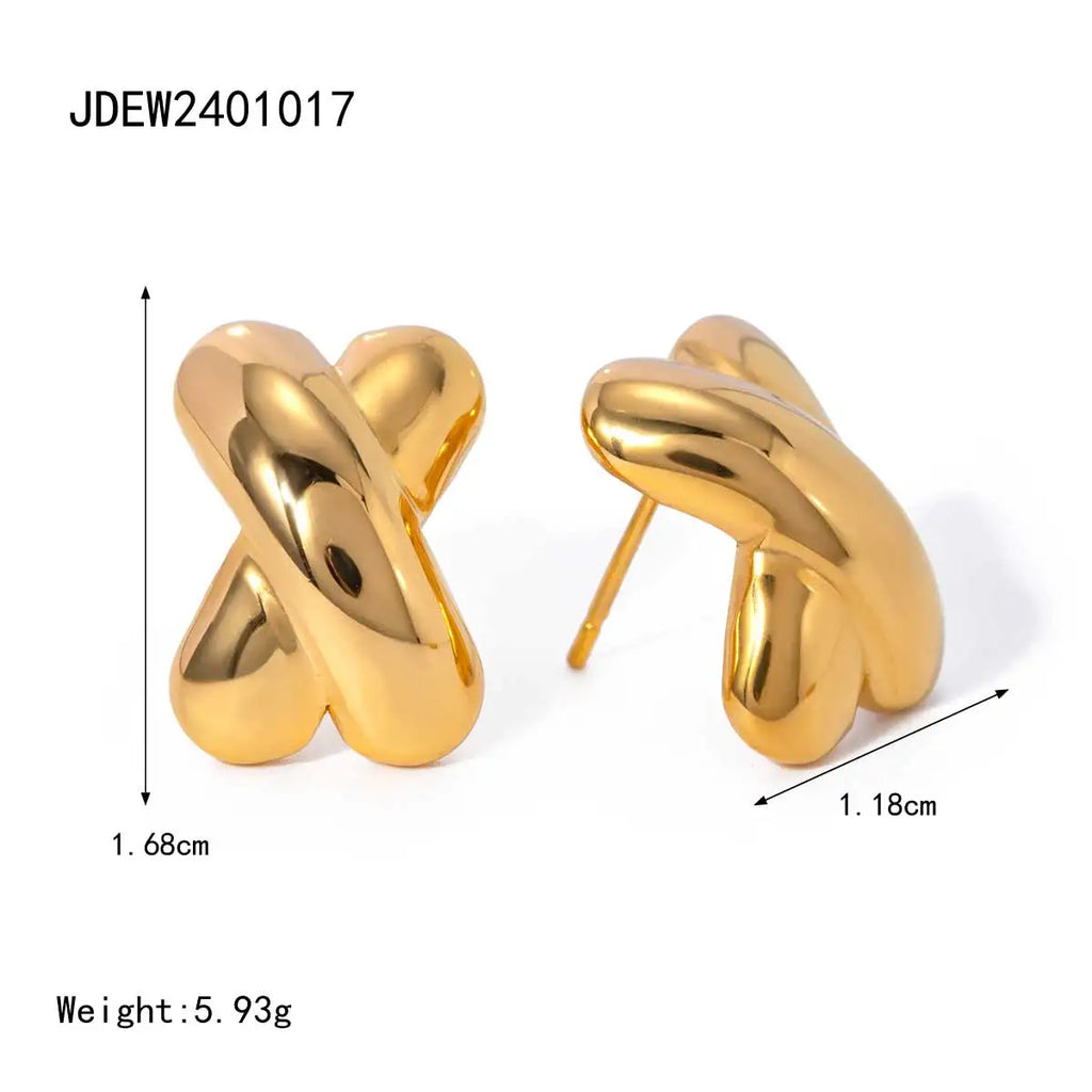 Stainless Steel Wide X-shaped Vintage Stud Earrings PVD 18k Plated High Quality Free Temperament Charm Jewelry for Women - Grand Goldman
