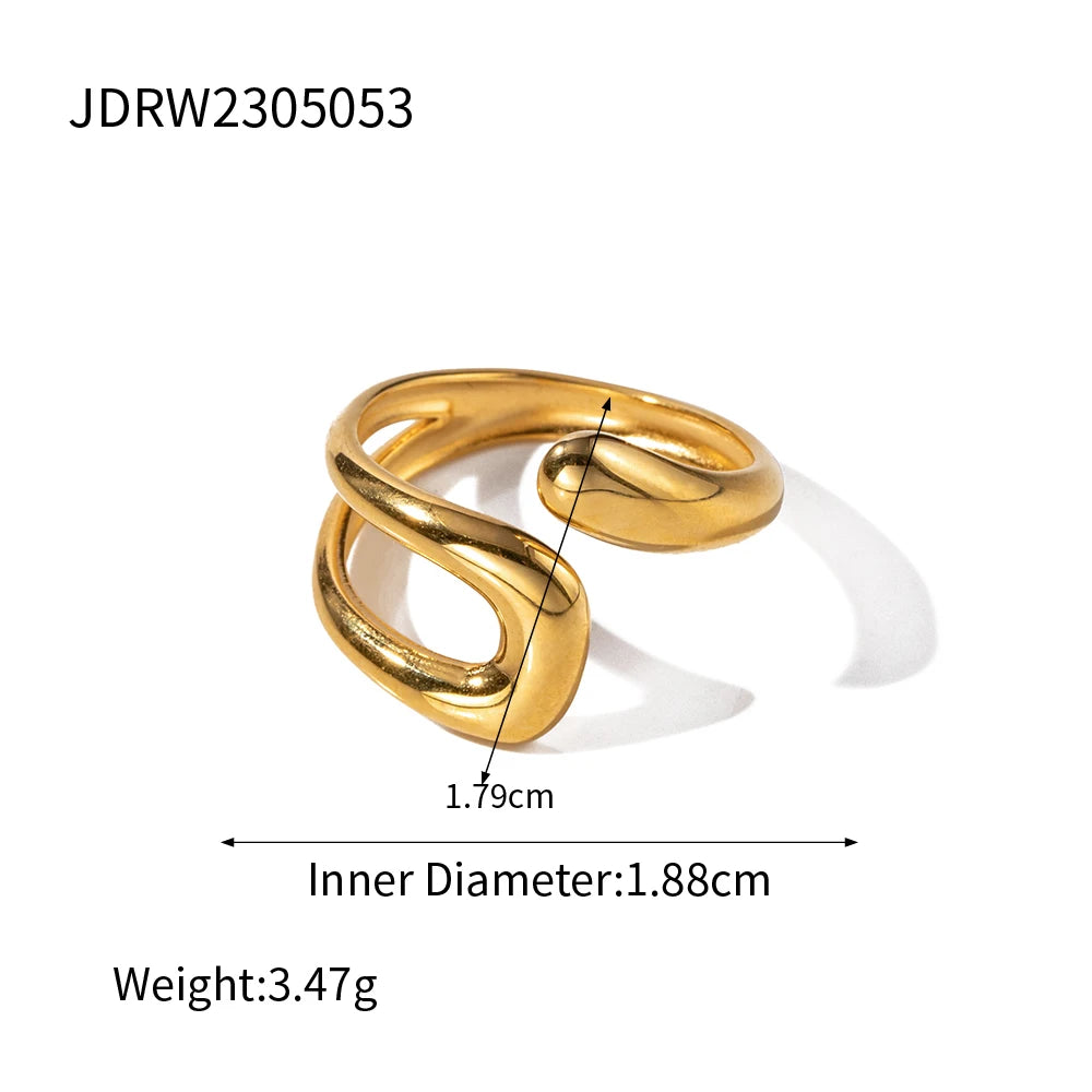 18K Gold Plated Tarnish Free Fashion Openwork Design Summer Adjustable Stainless Steel Waterproof Ring For Ladies Jewelry Gift