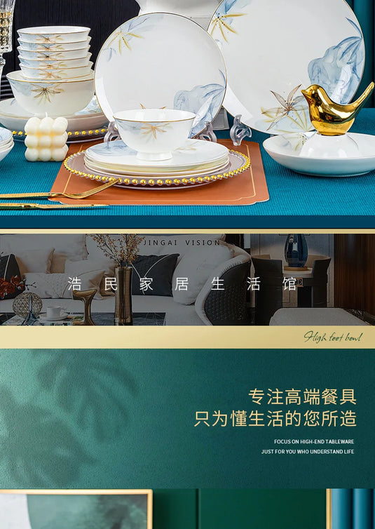 Ensemble bol et baguettes Jingdezhen, nouvel ensemble de vaisselle et assiette en céramique chinoise de luxe légère