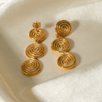 Vintage 18K Gold Plated Creative Stainless Steel Threaded Shaped Pendant Earrings Personality Charm Fashion Jewelry Women