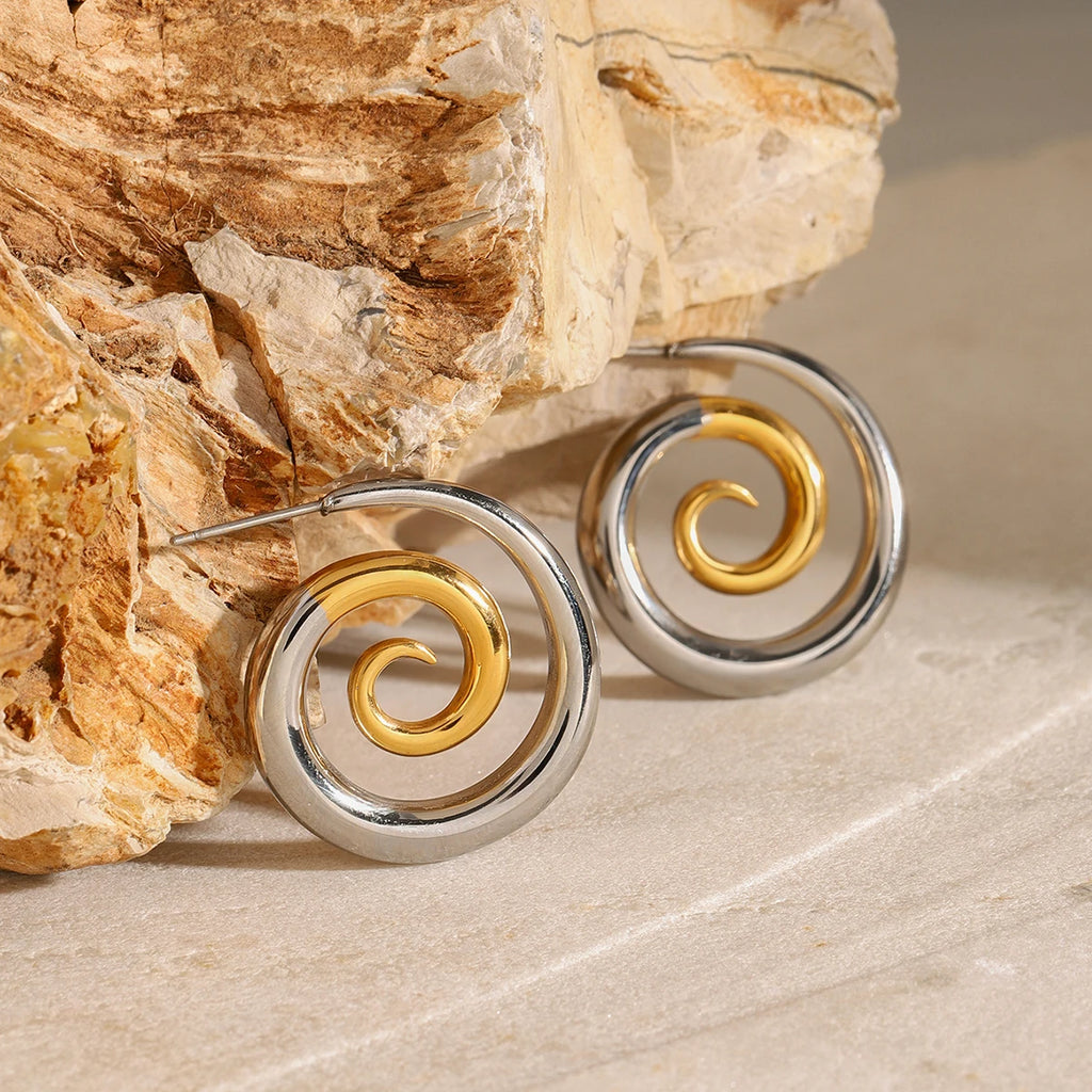 18K Gold Plated Gold Silver Color Blocked Niche Personality Simple Spinning Creative Earrings Women Anti Allergic Gala Gift