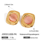Kreative 18k vergoldete Edelstahl-Ohrstecker mit geripptem quadratischem Katzenaugenstein für Damen, personalisiert, rostfrei, stilvoller Schmuck