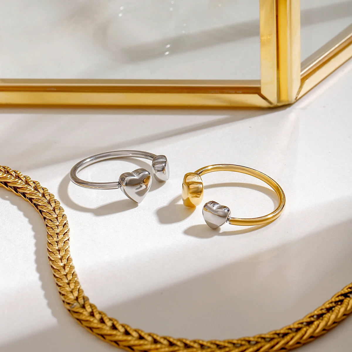 Minimalistischer 18k vergoldeter Edelstahlring in Herzform mit verstellbarer Öffnung, Damen, anti-allergischer Charmschmuck