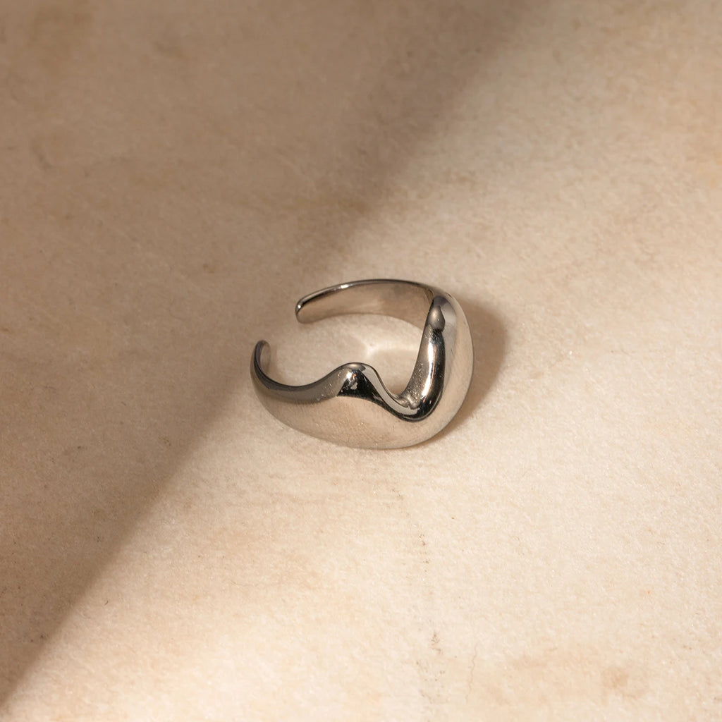 Leicht Gemütlich Edelstahl Zart 18k Vergoldet Glatt Halb Liebesherz Öffnender Ring Rostfrei Bijoux Femme Gala Geschenk