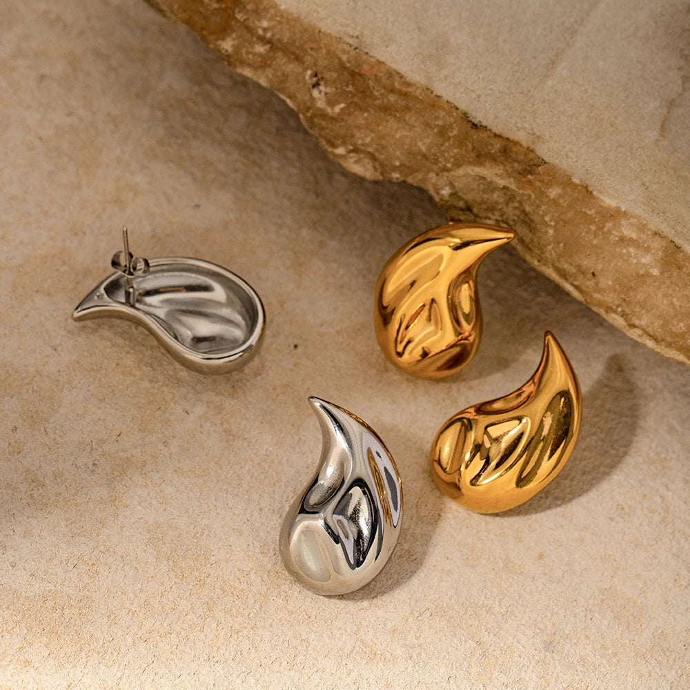 Stainless Steel 18K Gold Plated Minimalist Hammer Grain Water Drop Earrings Tarnish-proof Light Luxury Women Ear Jewelry