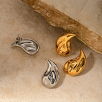 Stainless Steel 18K Gold Plated Minimalist Hammer Grain Water Drop Earrings Tarnish-proof Light Luxury Women Ear Jewelry