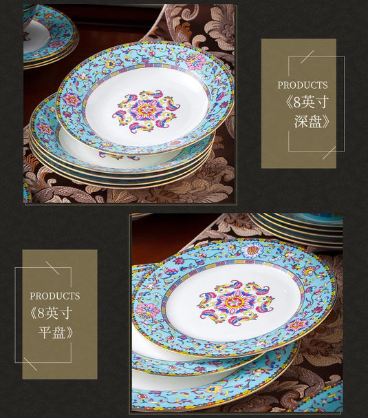 Jingdezhen bowl and dish set palace bowl enamel color ceramic tableware set bone tableware set plate combination