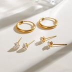 3 par pr. kort rustfrit stål hvid zirkon med almindelige cirklede øreringe 18K PVD-belagte anti-allergiske rustsikre smykker